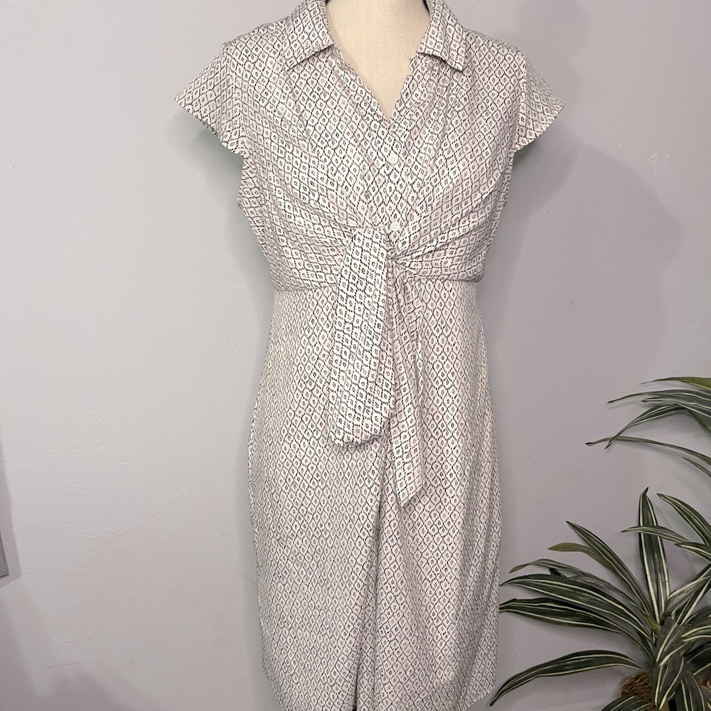 Motherhood Maternity dress black and white with adjustable tie front.